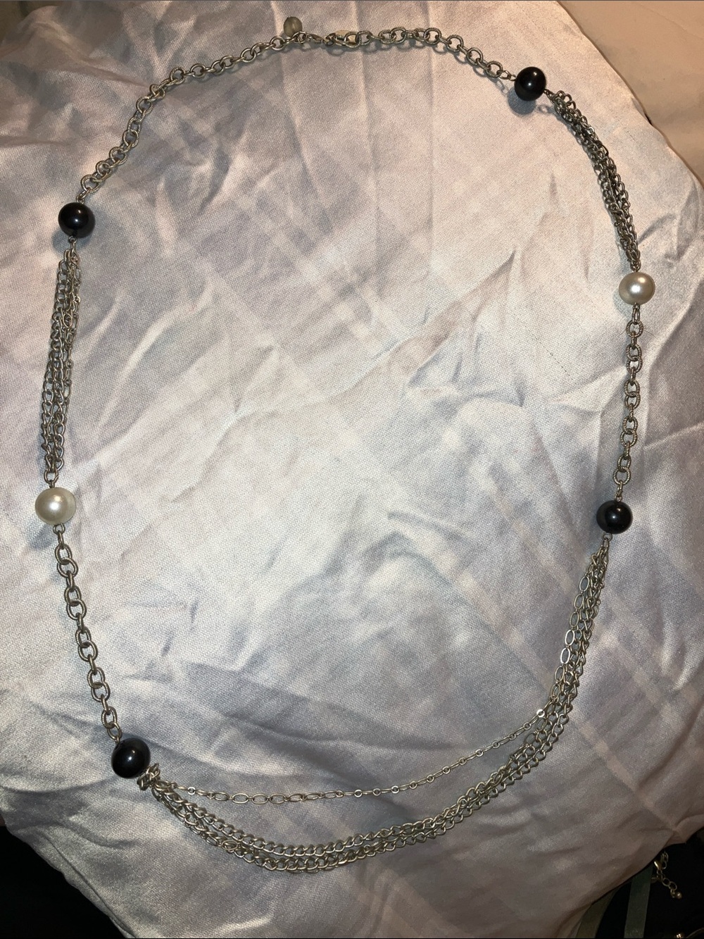 White House Black Market Silver-Tone Necklace with Black and Pearl Beads